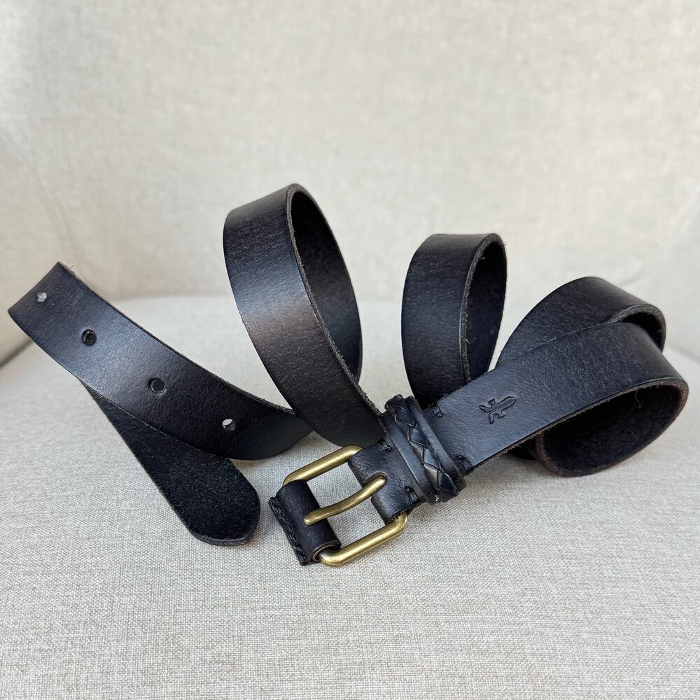 Frye Men’s Dark Brown Leather Belt Size XL 1” Wide 47” Long Brass Buckle